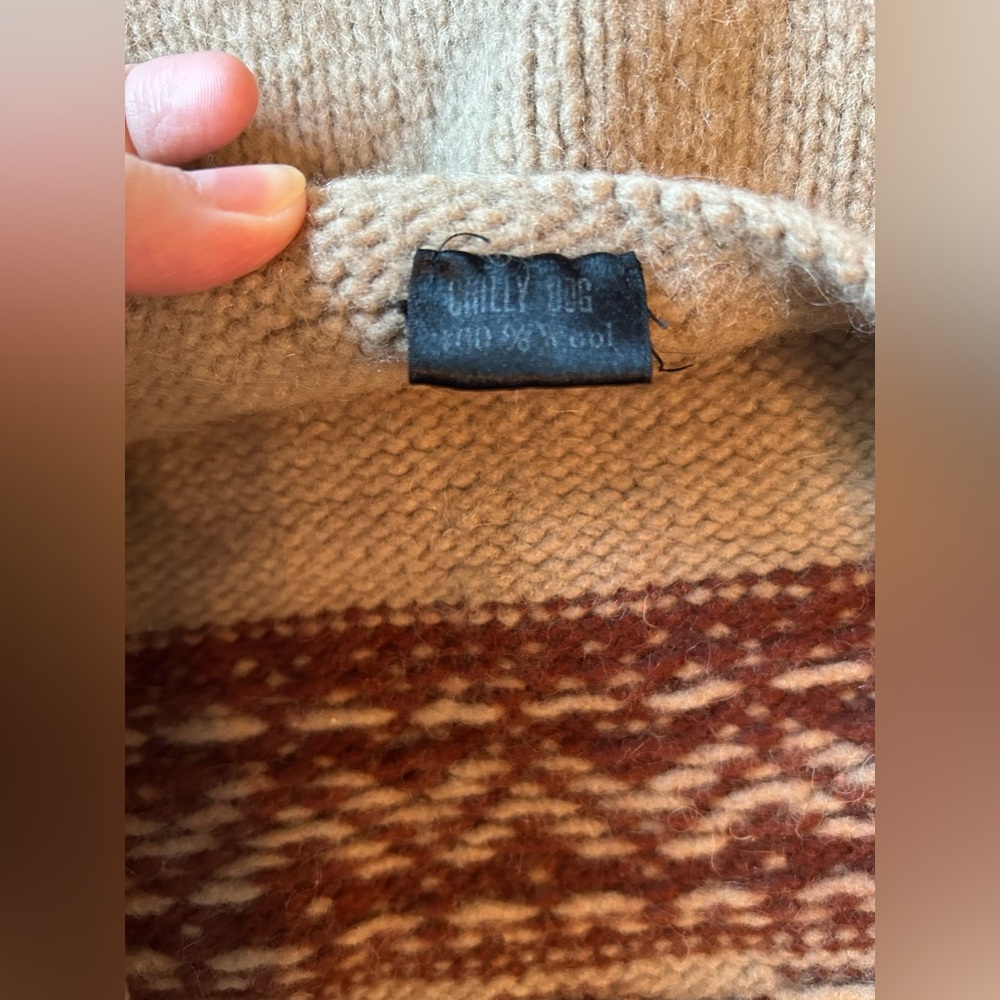 Small Chilly Dog Tan and Warm Brown Fair Isle Dog Sweater, 100% Wool - Picture 5 of 6
